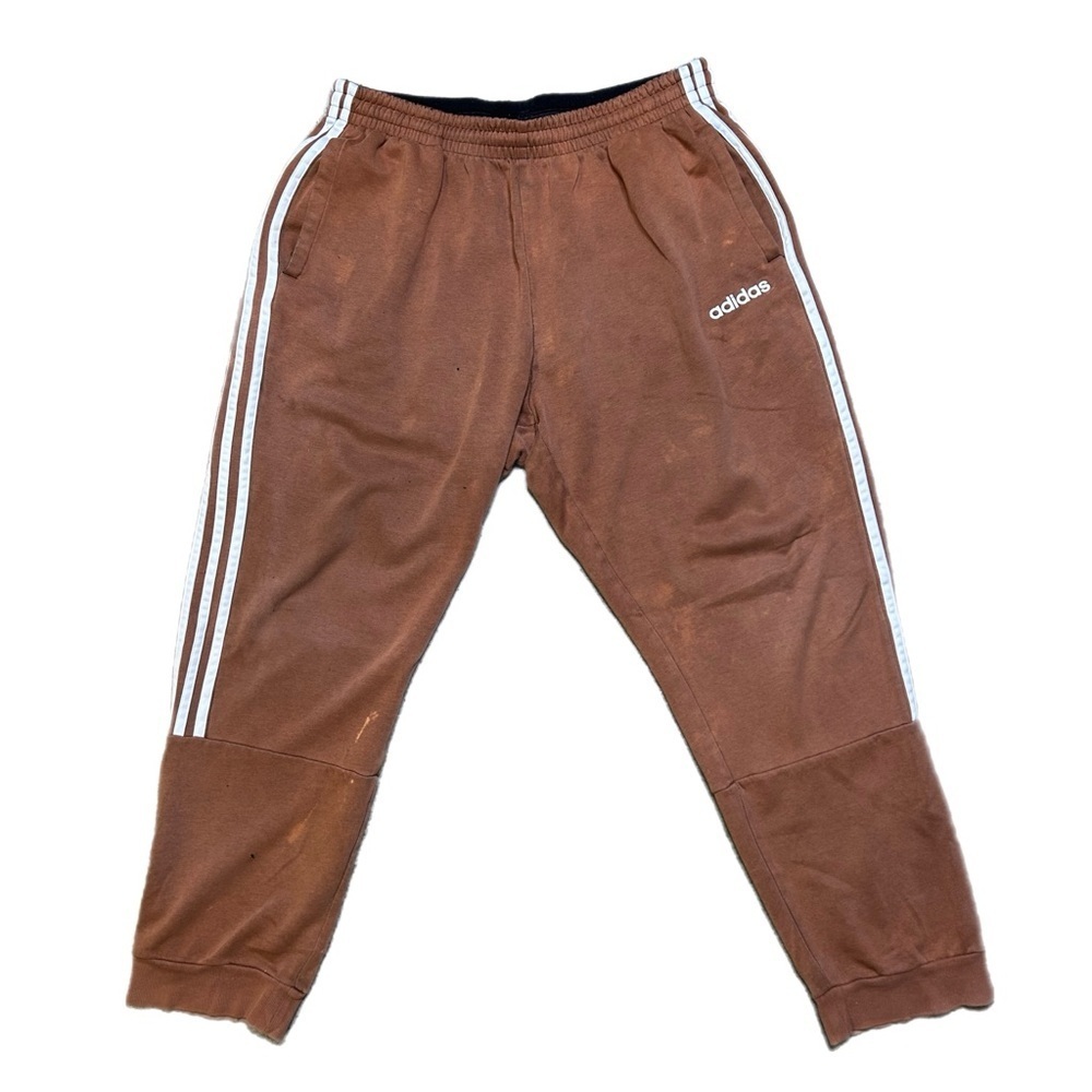 Adidas Mens Brown Joggers with White Stripes
